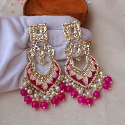 Fabulous Pink Long Chandbali Earrings