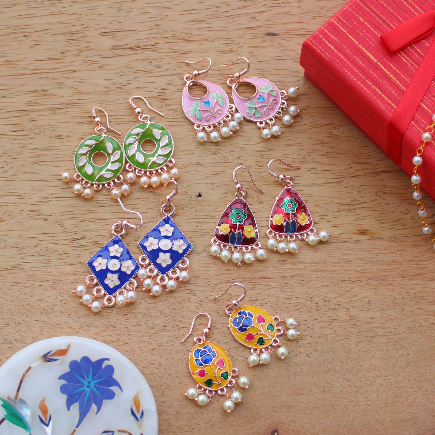 Combo of 5 Mini Meenakari Earrings