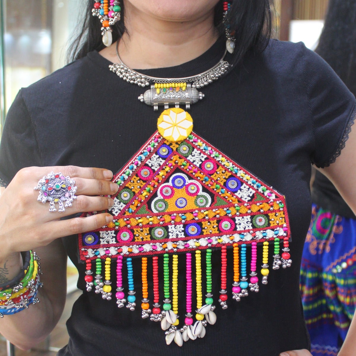 Stunning Multicoloured Embroidered Necklace Set