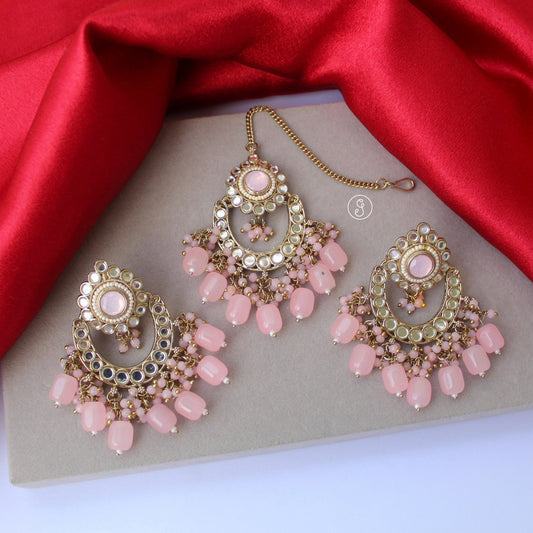 Pretty Pink Mirror Earrings With Tika