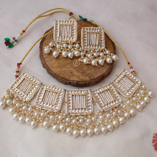 Stunning White Beaded Premium Hand Woven Set