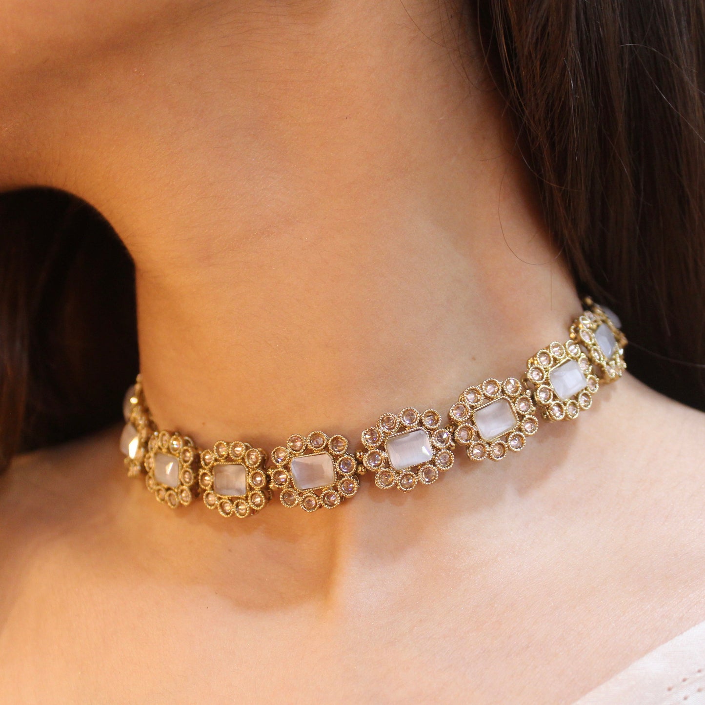Elegant Stone-Work Choker Necklace Set