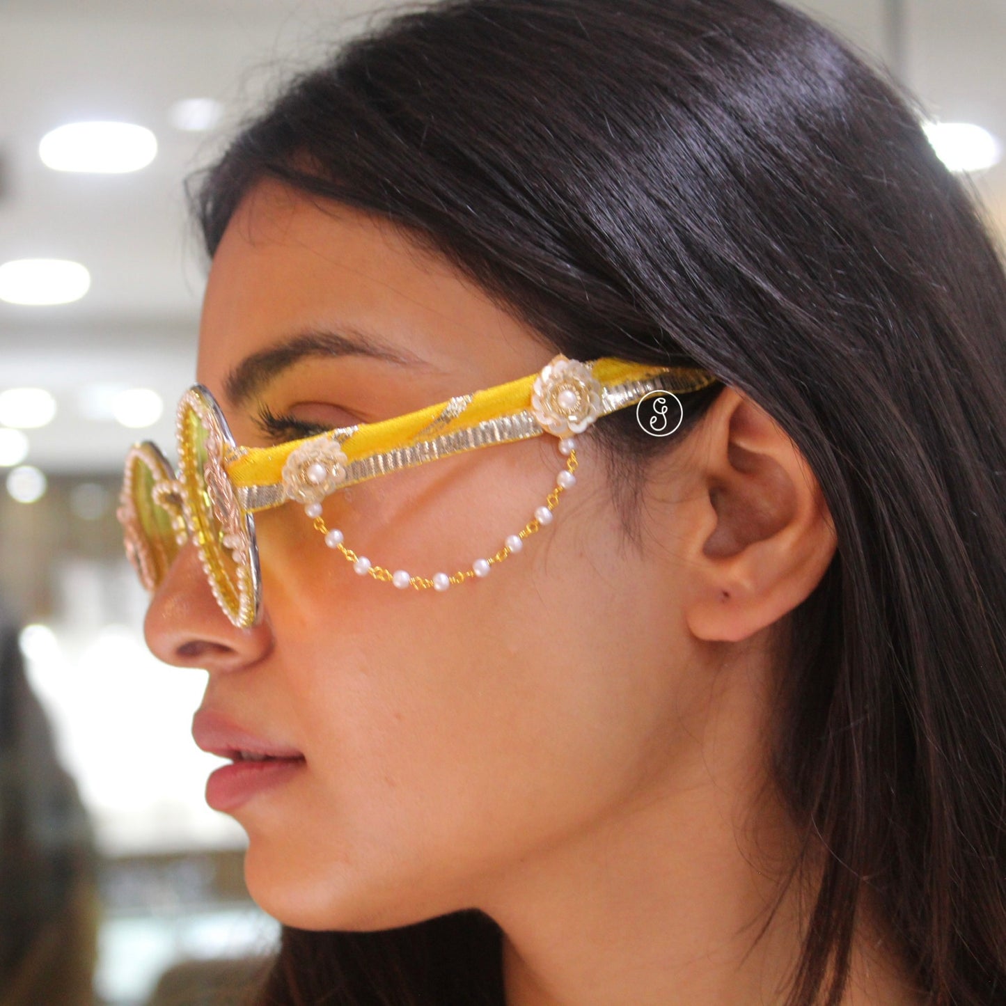 Pearl Chain Yellow Statement Sunglasses