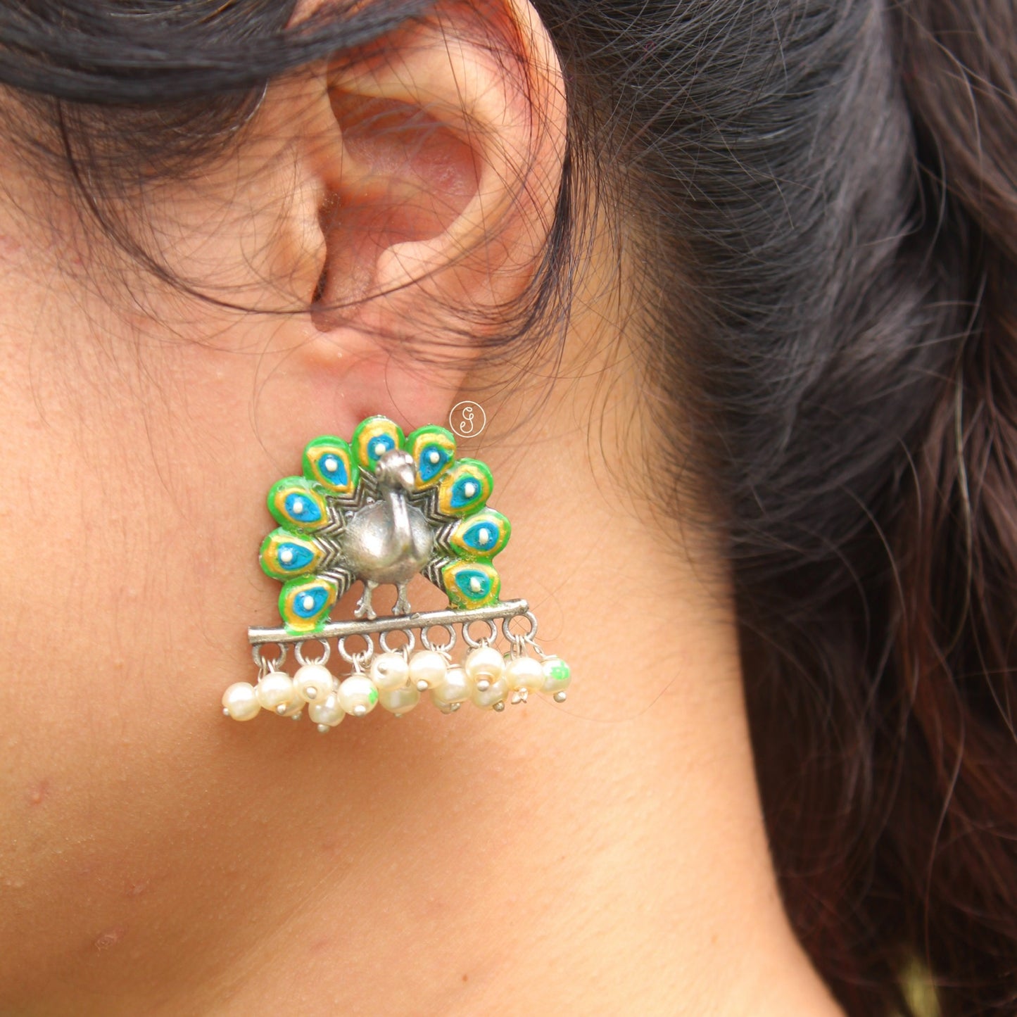 3D Peacock Design Green Colour Studs