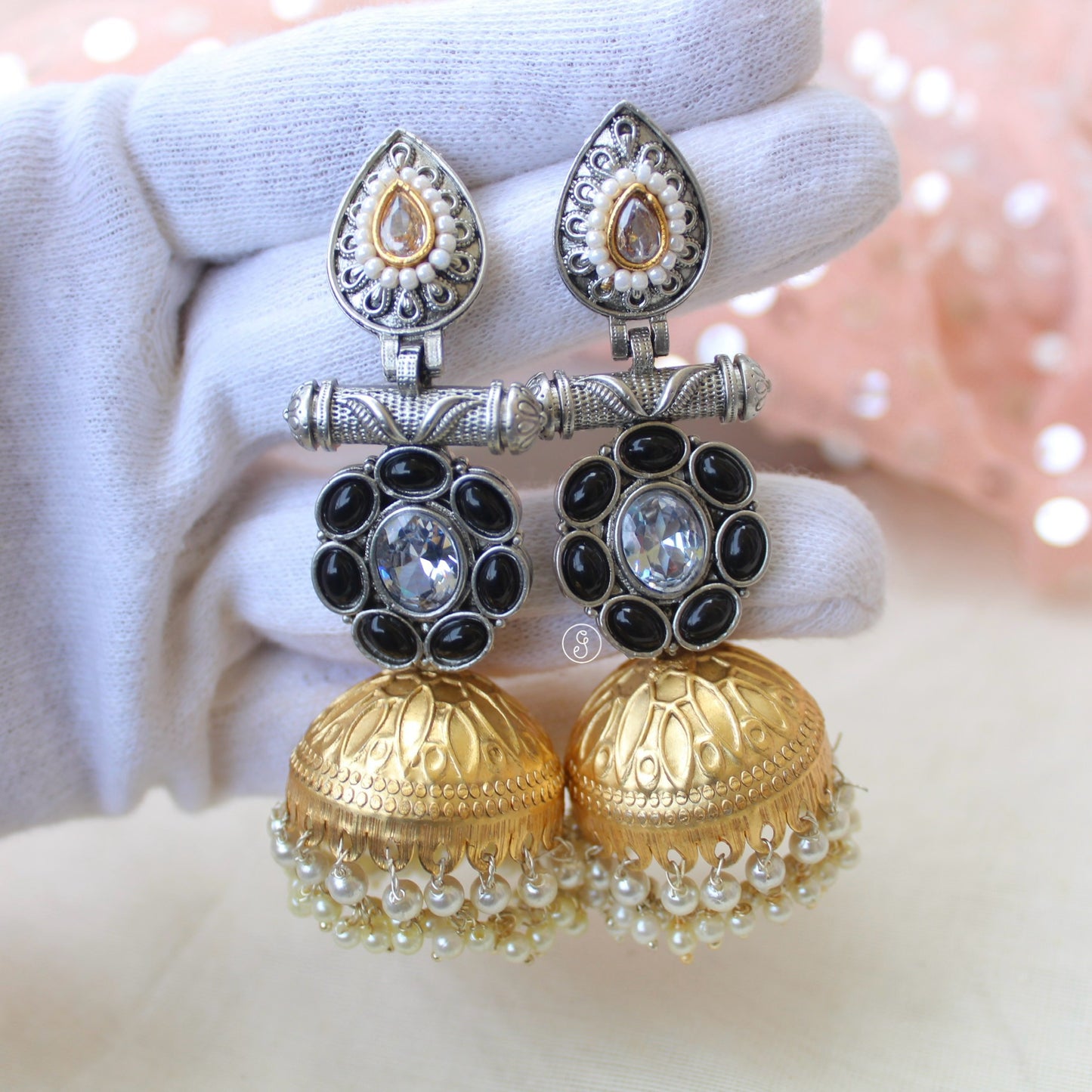 Fusion Dual Colour Tone Long Jhumki Earrings