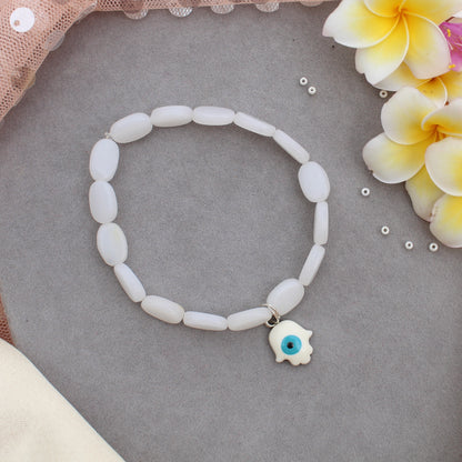 White Evil Eye Hamsa Hand Stretchable Bracelet