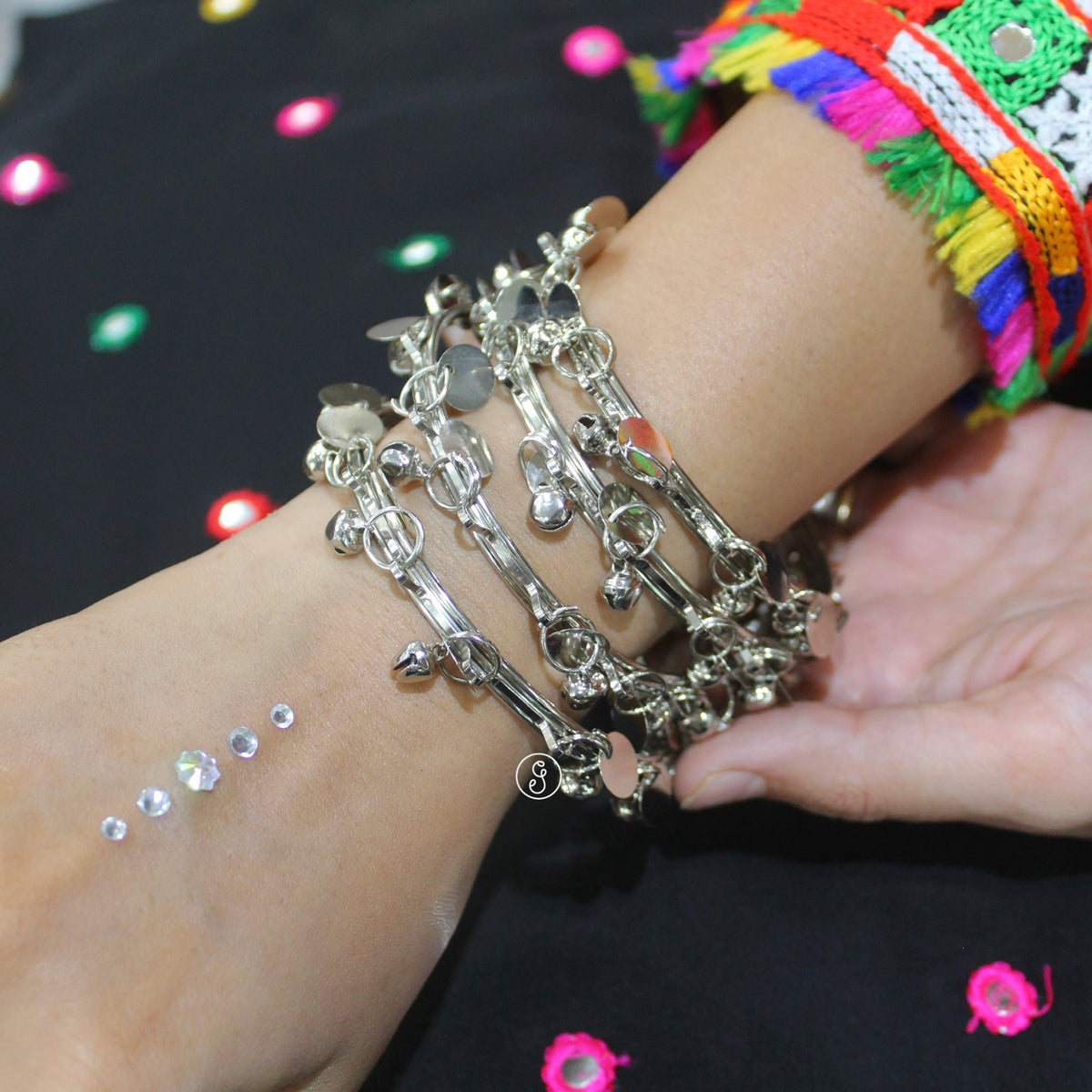 Silver Kashmiri Ghungroo Bangles (set of 4)