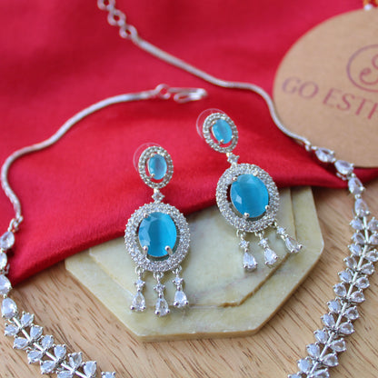 Sky Blue CZ Diamonds Designer Necklace Set