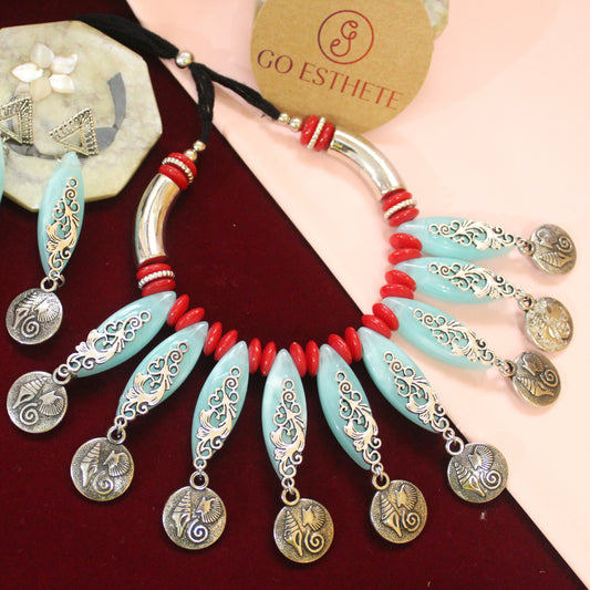 Ocean Blue & Red Designer Necklace Set