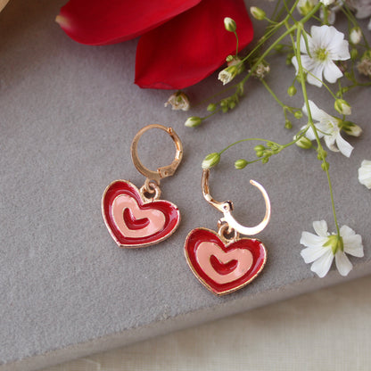 Mini Hoop Earrings With Lovely Heart Charms