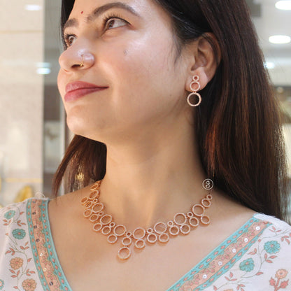 Rose Gold CZ Circle Design Necklace Set