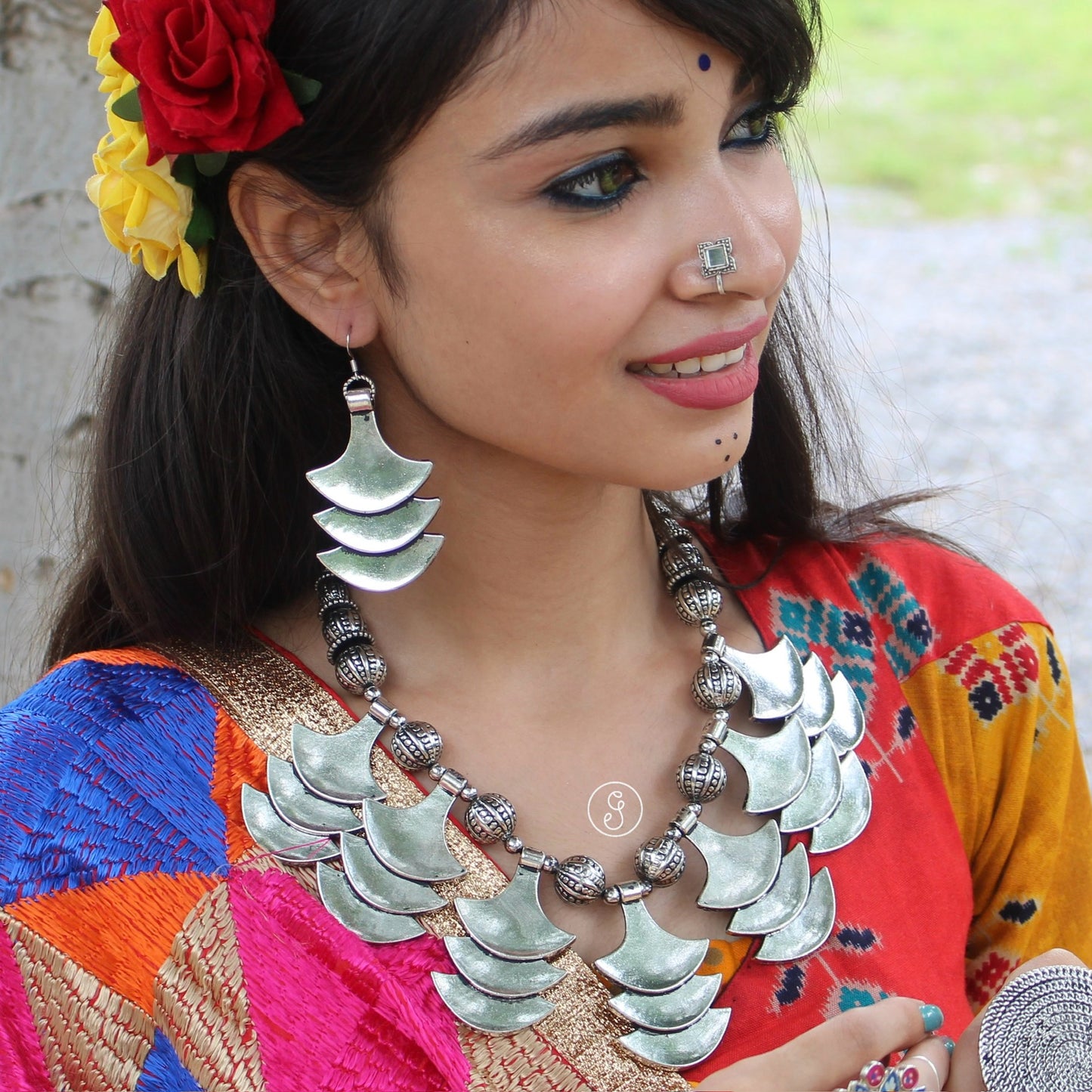 Remarkable Oxidised Silver Choker Set