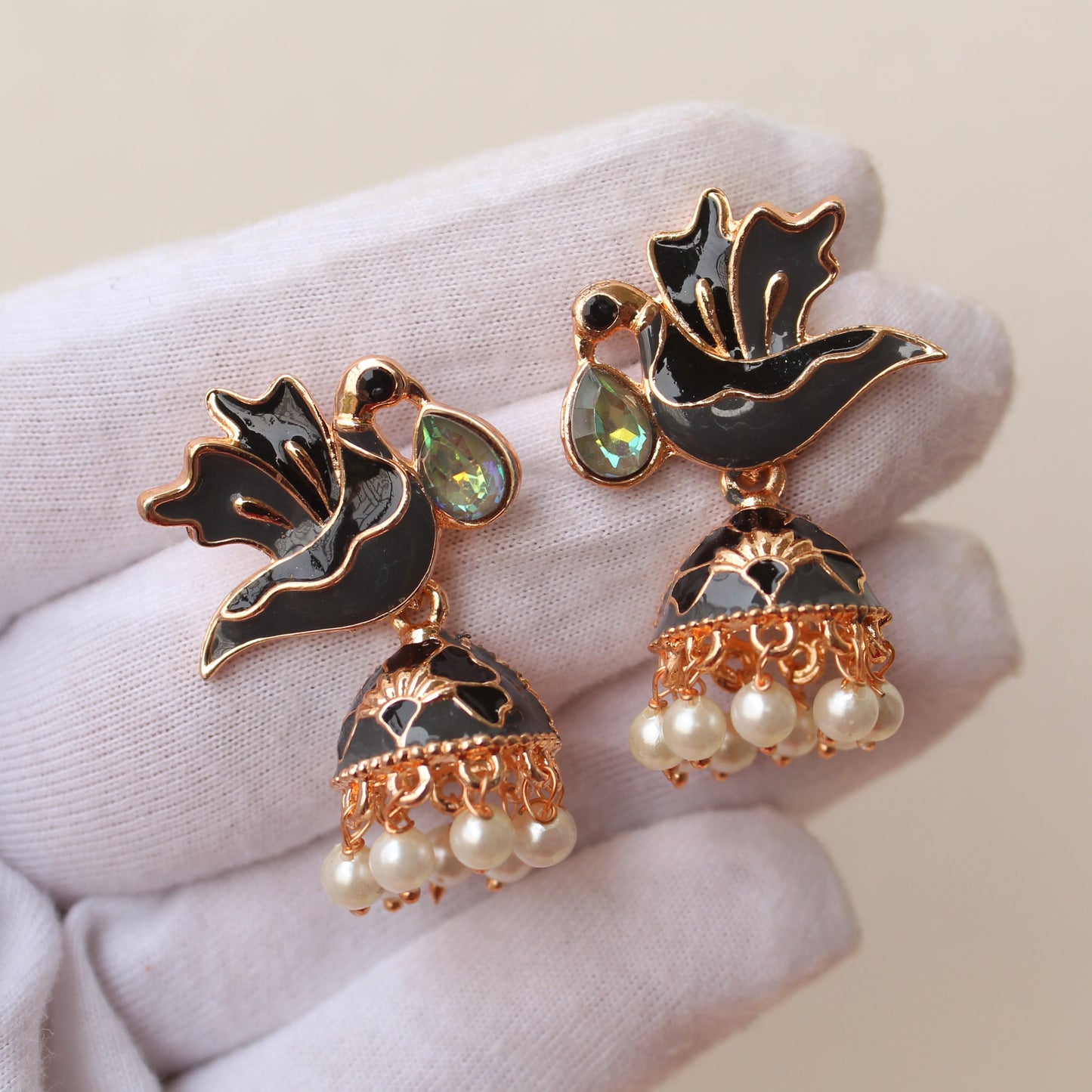 Black & Grey Mini Meenakari Jhumki