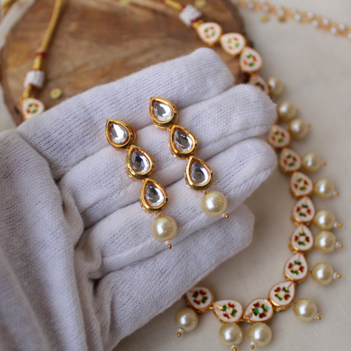 Timeless Kundan Necklace Set With Pearls Work