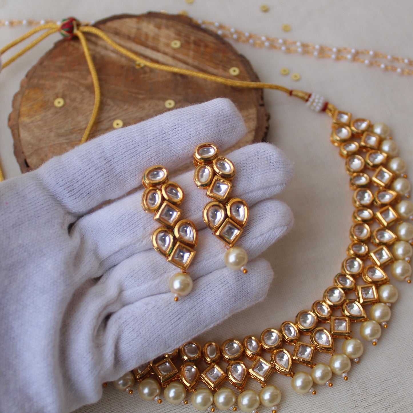 Premium Kundan & Pearls Embellished Set