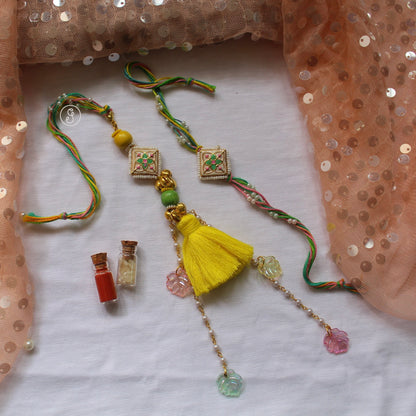 Meenakari Bhai & Bhabhi Rakhi Set with Detachable Lumba