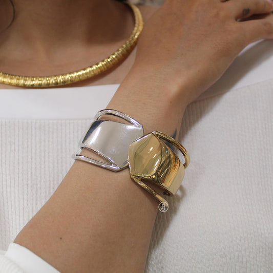Silver & Golden Dual tone Statement Bracelet