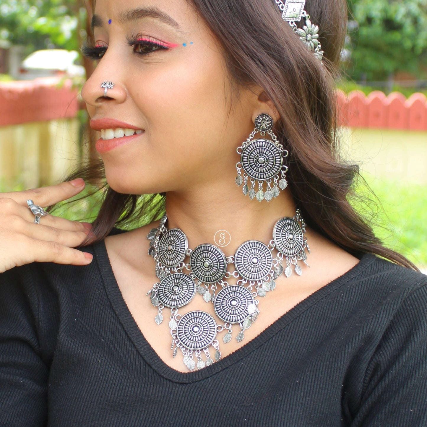 Most Trending Designer Oxidised Silver Necklace Set