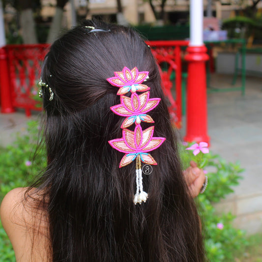 Gorgeous Lotus Design Beaded Hair Clip