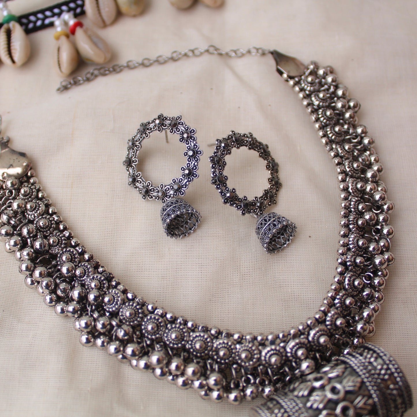 Attractive Oxidised Silver Necklace Set