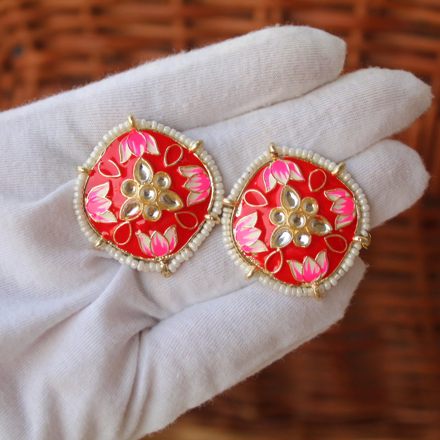 Stunning Red & Pink Meenakari Studs