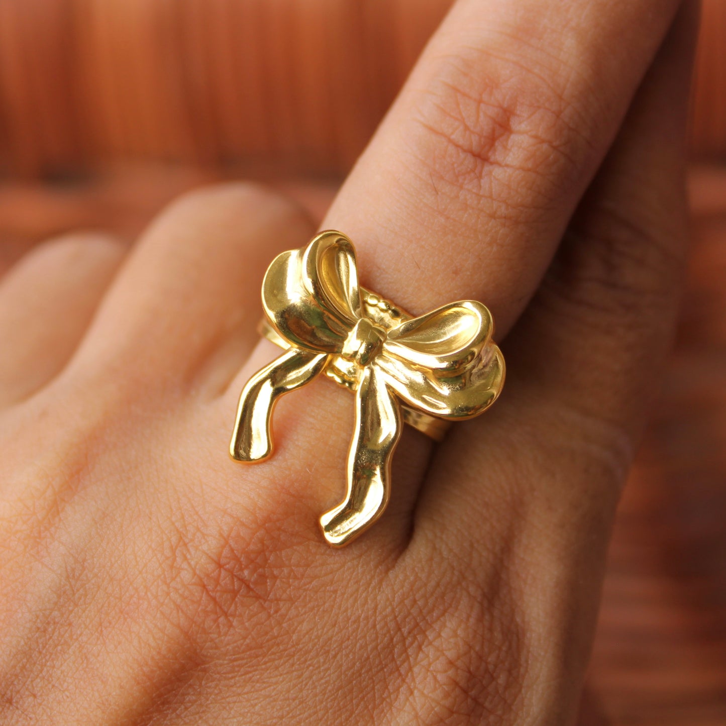 Golden Bow Anti-Tarnish Adjustable Ring