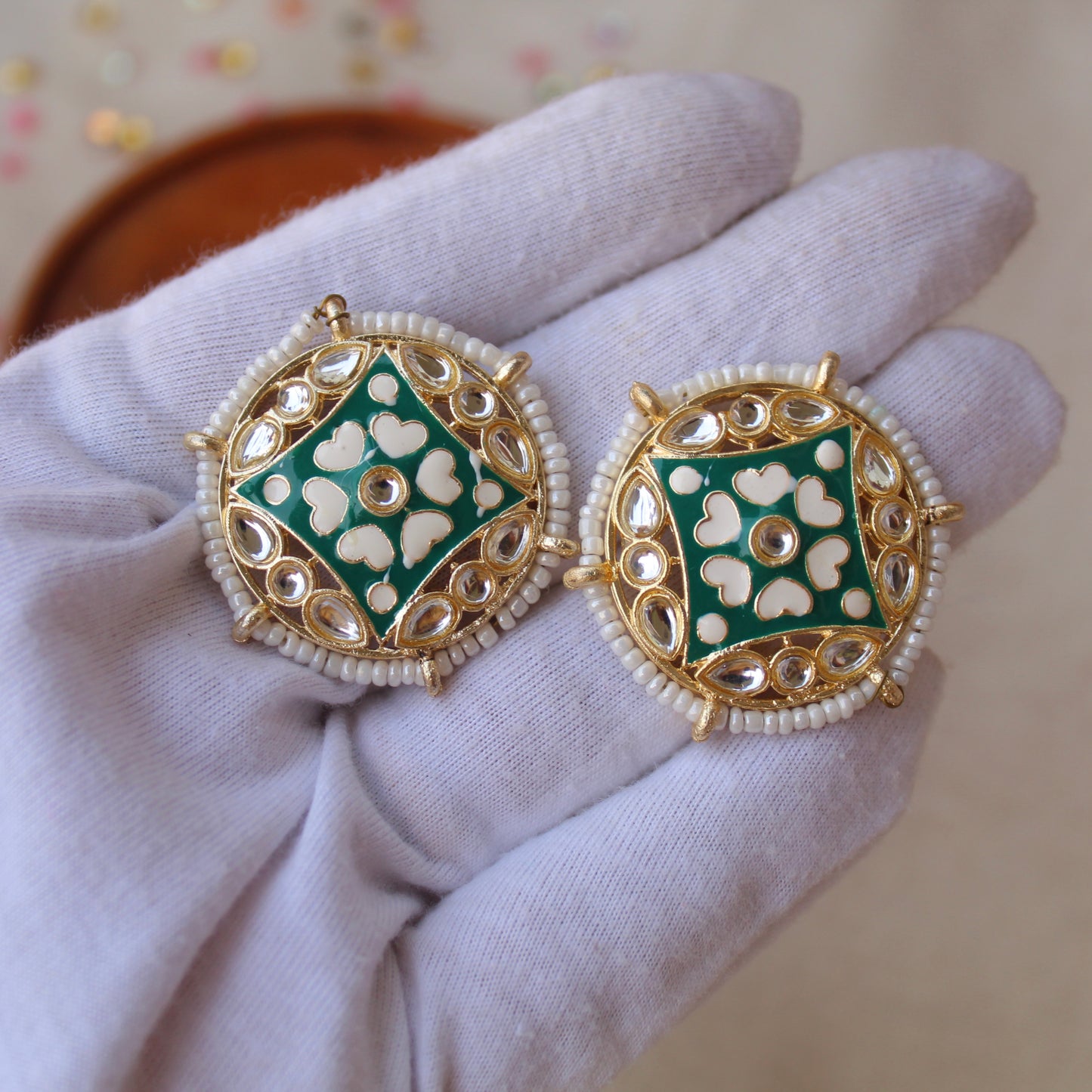 EverGreen Meenakari & Stones Work Studs