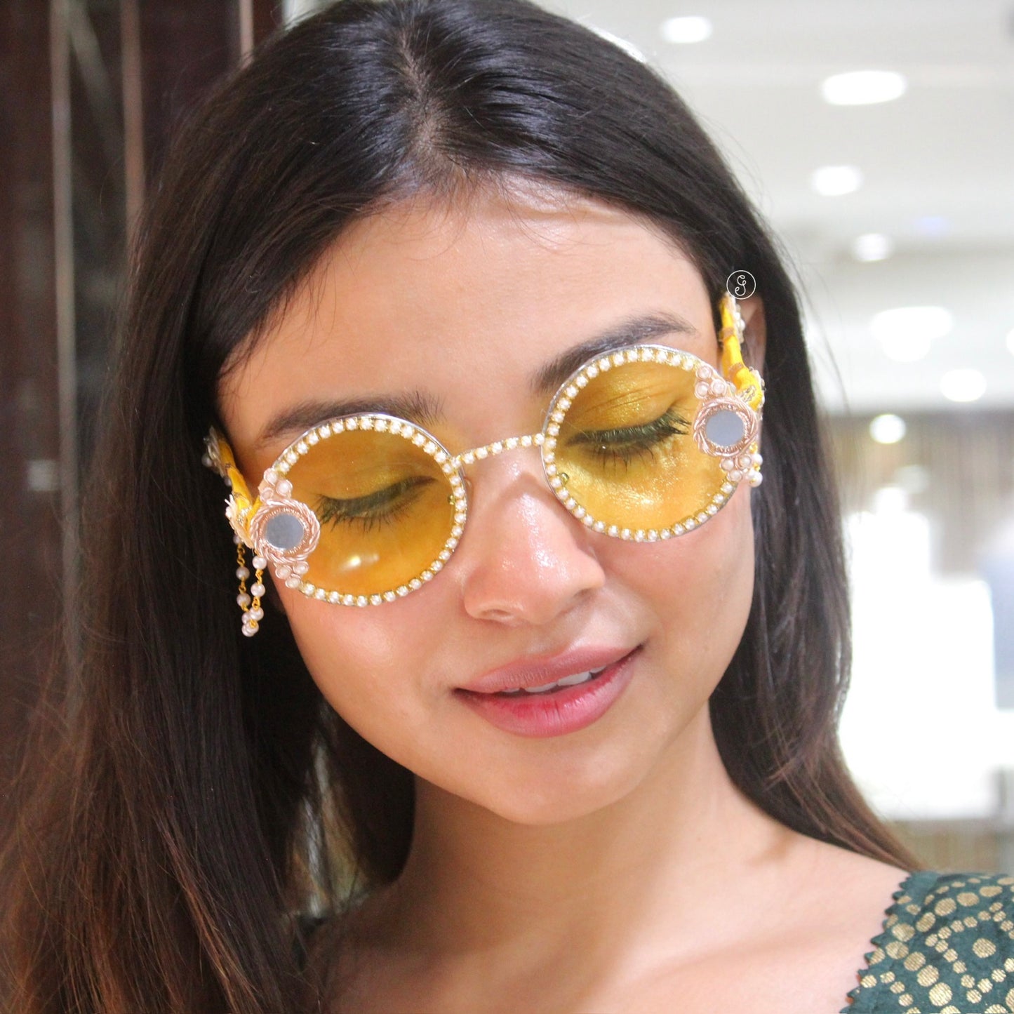 Pearl Chain Yellow Statement Sunglasses