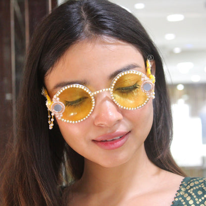 Pearl Chain Yellow Statement Sunglasses