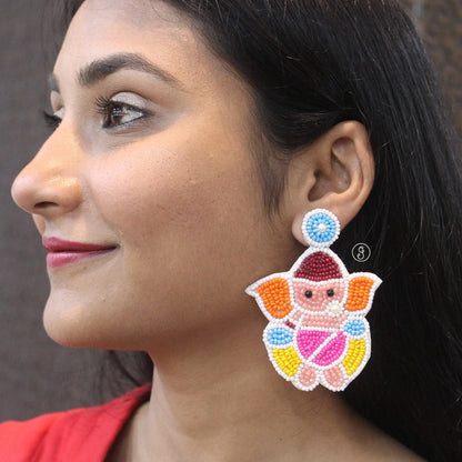 Handmade Colourful Ganesha Beaded Earrings
