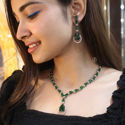 Emerald Green CZ Diamond Necklace Set