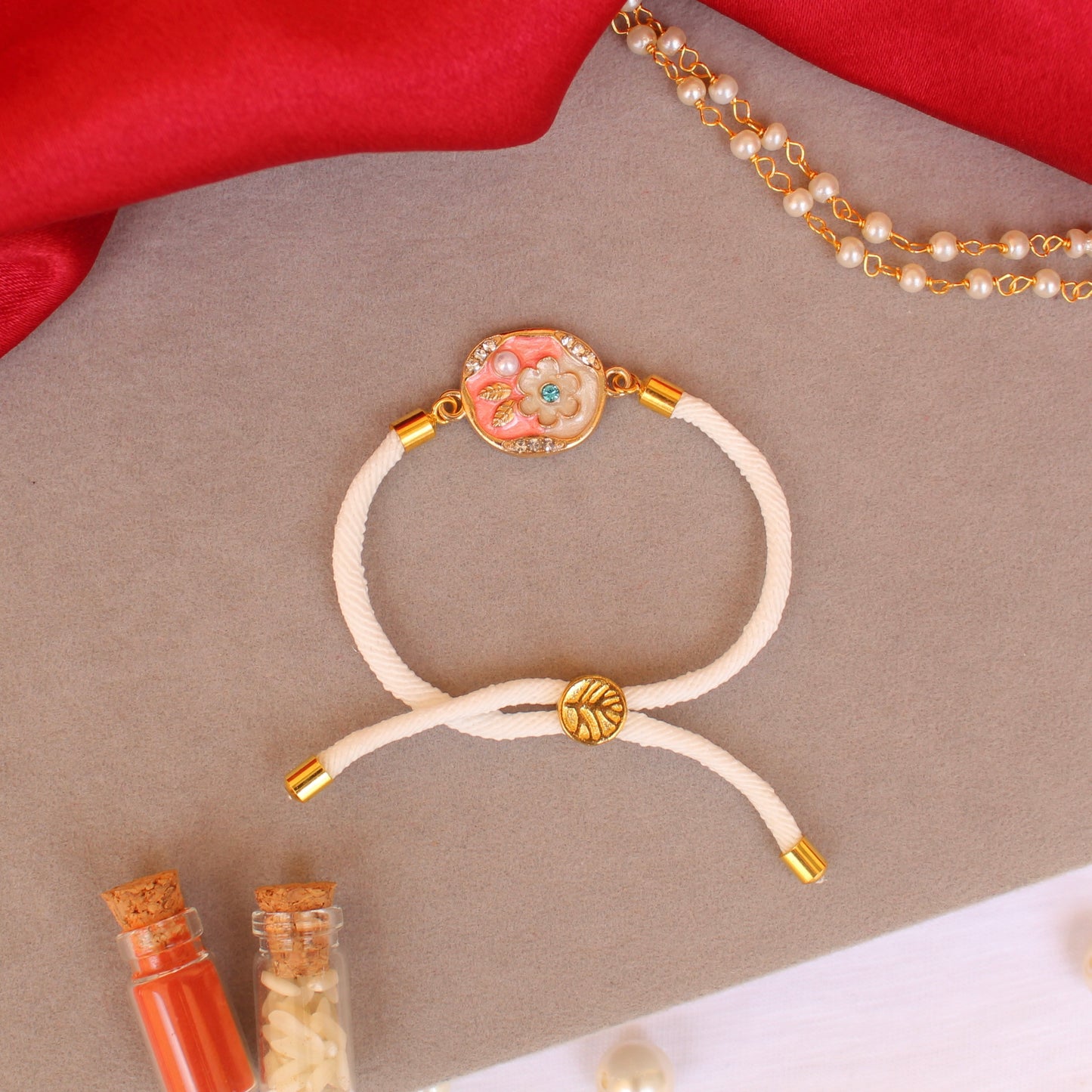 Pink Floral Rakhi & Bracelet Pair