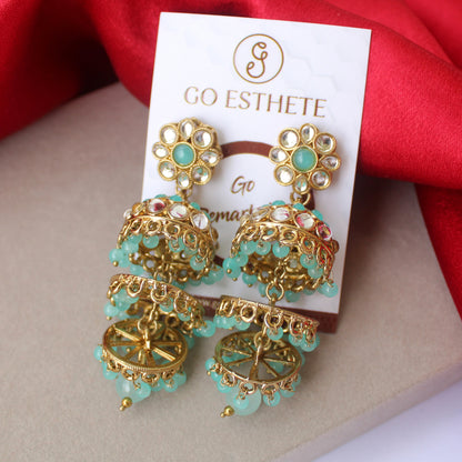Pretty Aqua Blue Multi-layered Jhumki Earrings