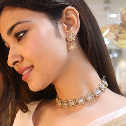 Elegant Stone-Work Choker Necklace Set