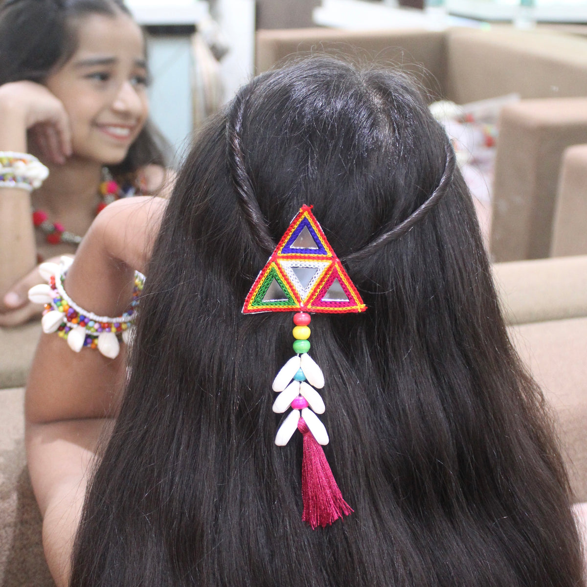 Vibrant Mirror & Tassel Work Hair Brooch Clip (Assorted Colors)