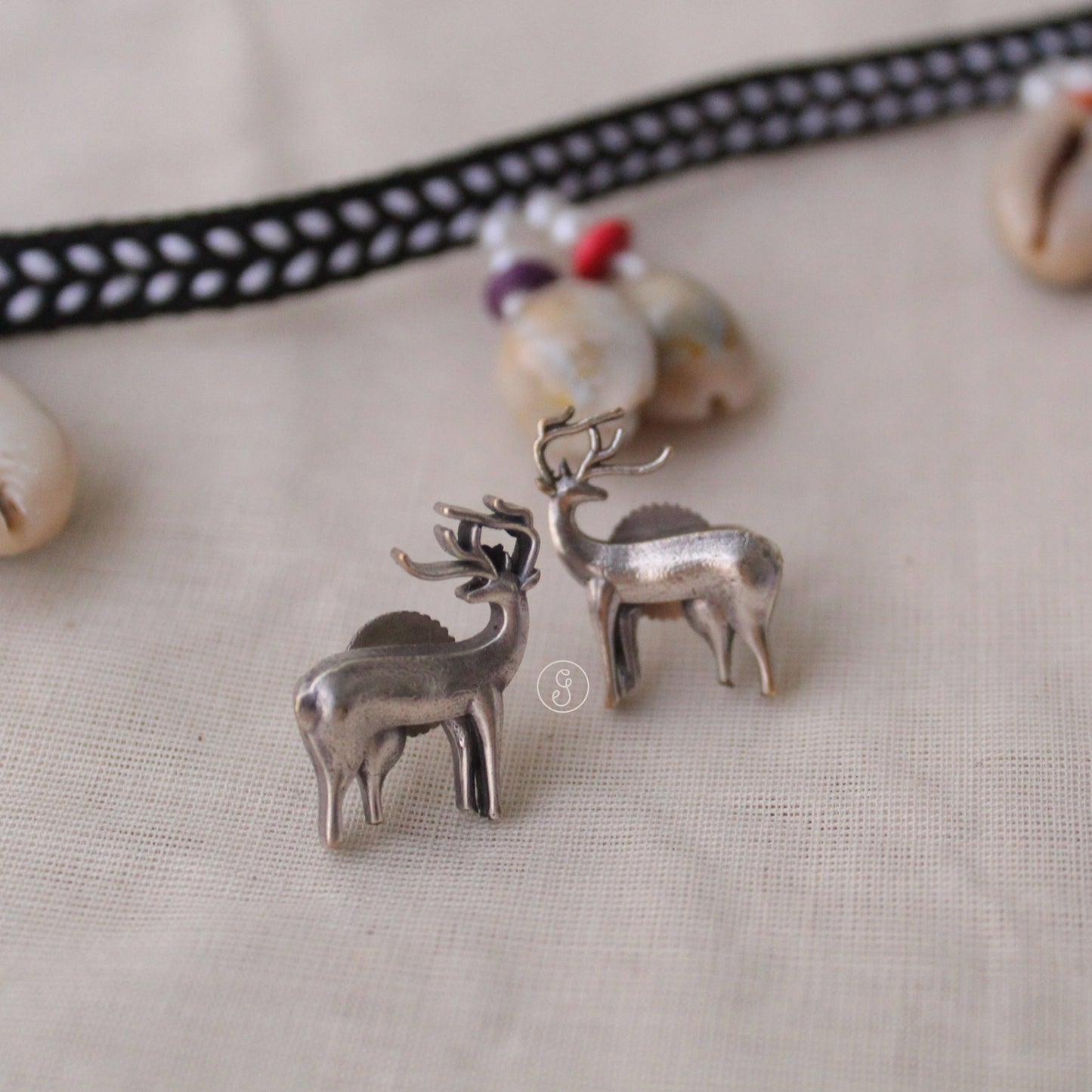 Deer Design Oxidised Silver Studs