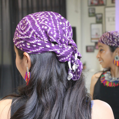 Purple Bandhani Bandana with Mini Tassels