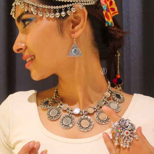 Amazing Mirrors Work Oxidised Necklace Set