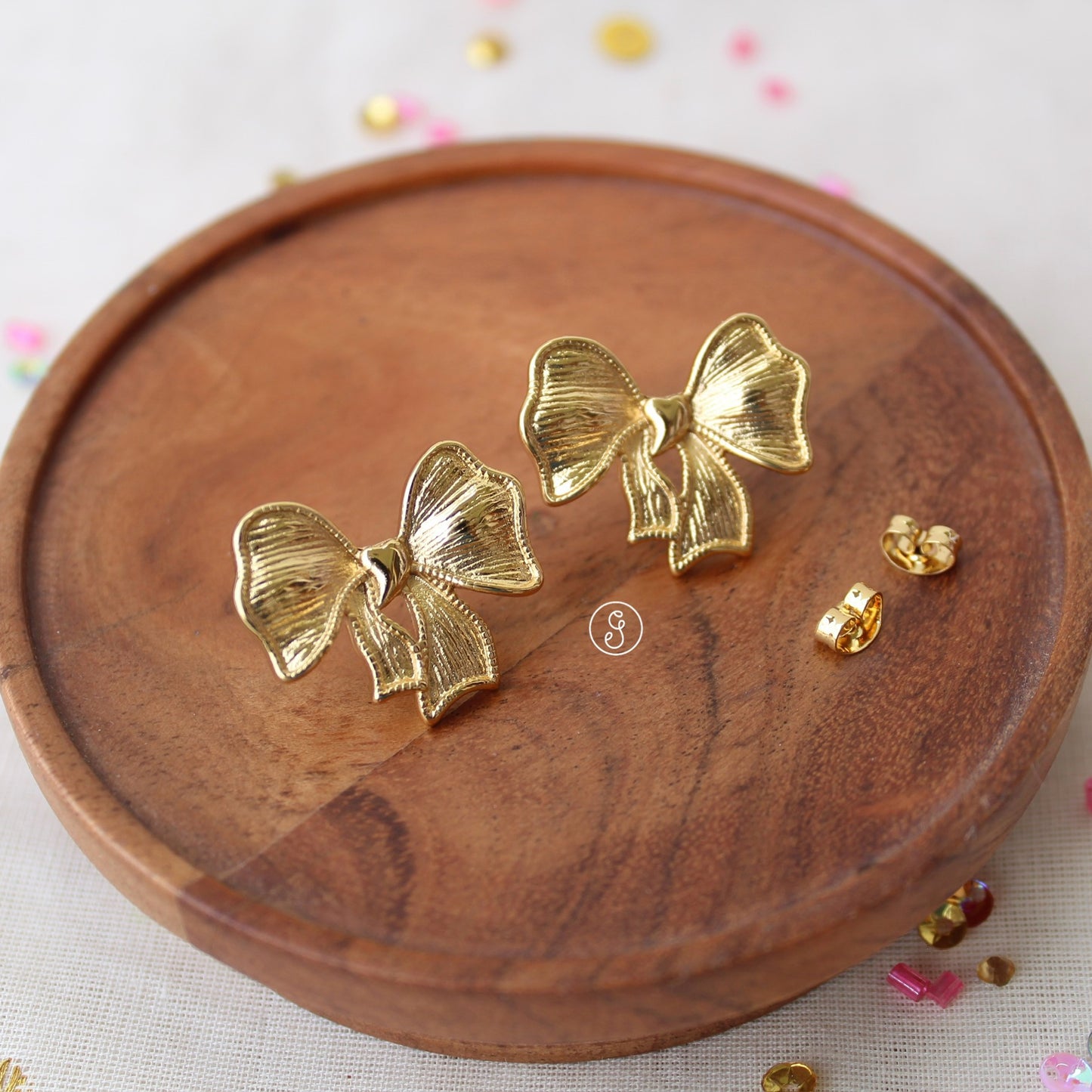 Pretty Golden Bow Anti-Tarnish Studs