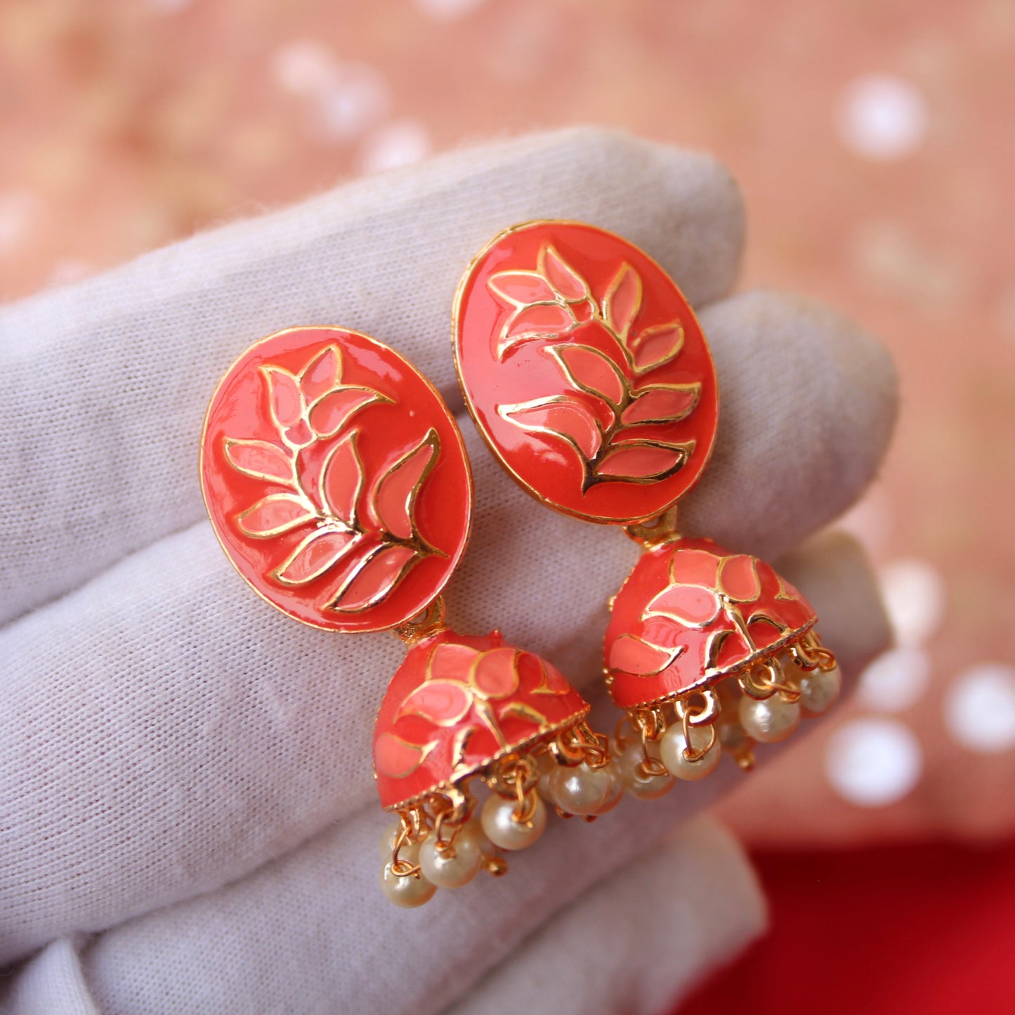 Coral Mini Meenakari Jhumki