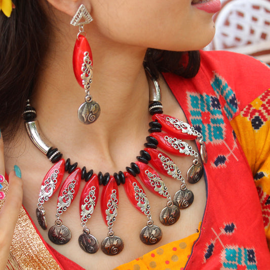 Stunning Red Oxidised Silver Necklace Set