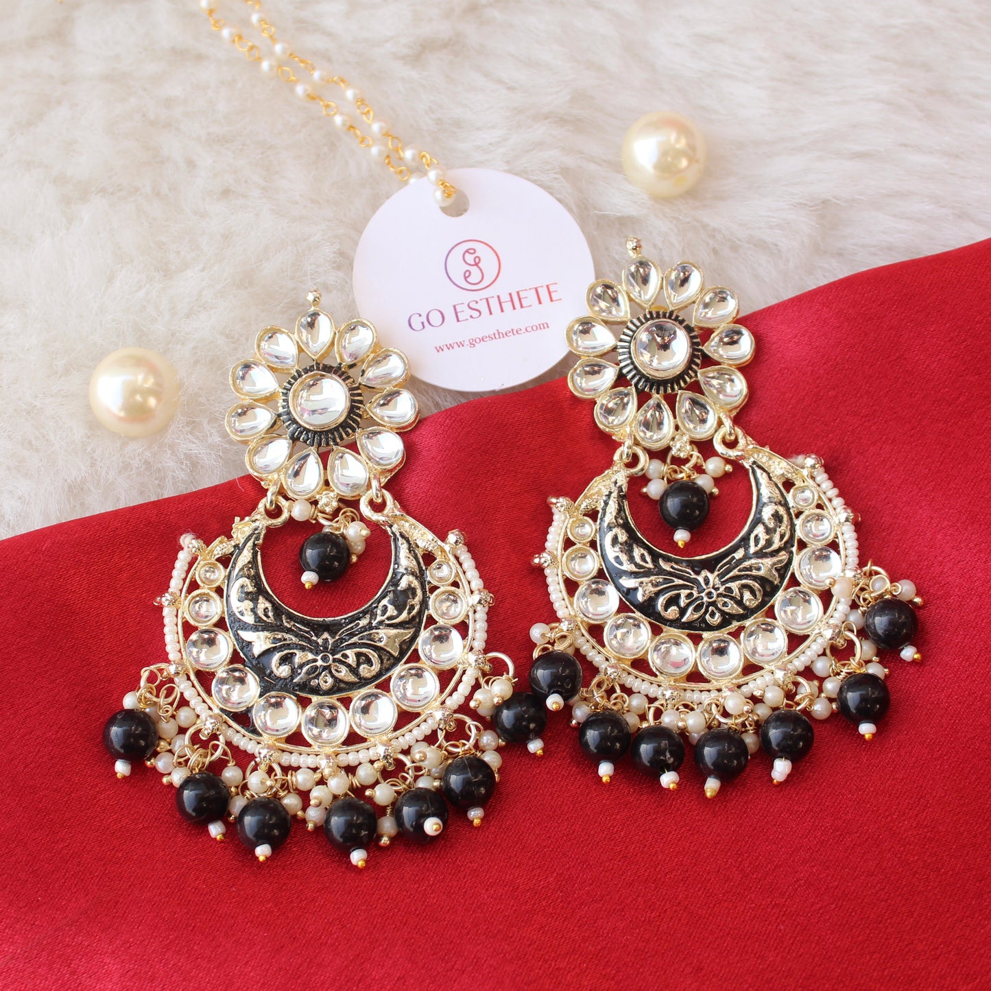 Bold Black Kundan & Meenakari Chandbali