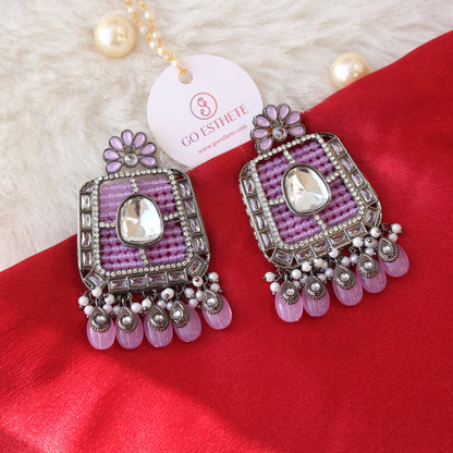 Unique Purple Beads & Kundan Work Earrings