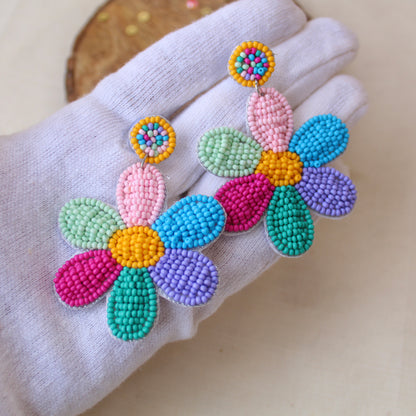 Colourful Beaded Flower Handmade Earrings