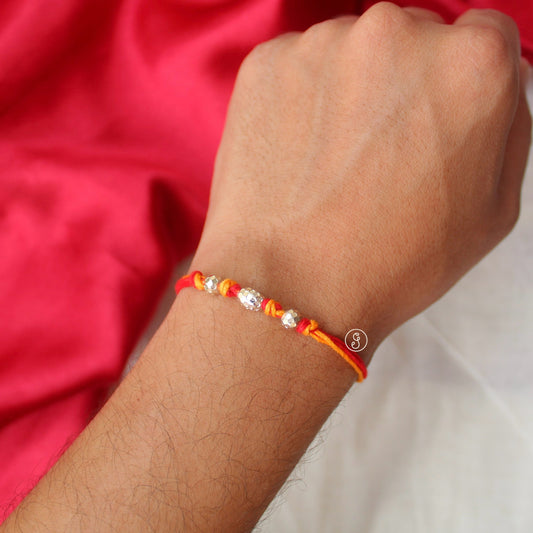 Textured Pure Silver Beads Raksha-Sutra Rakhi