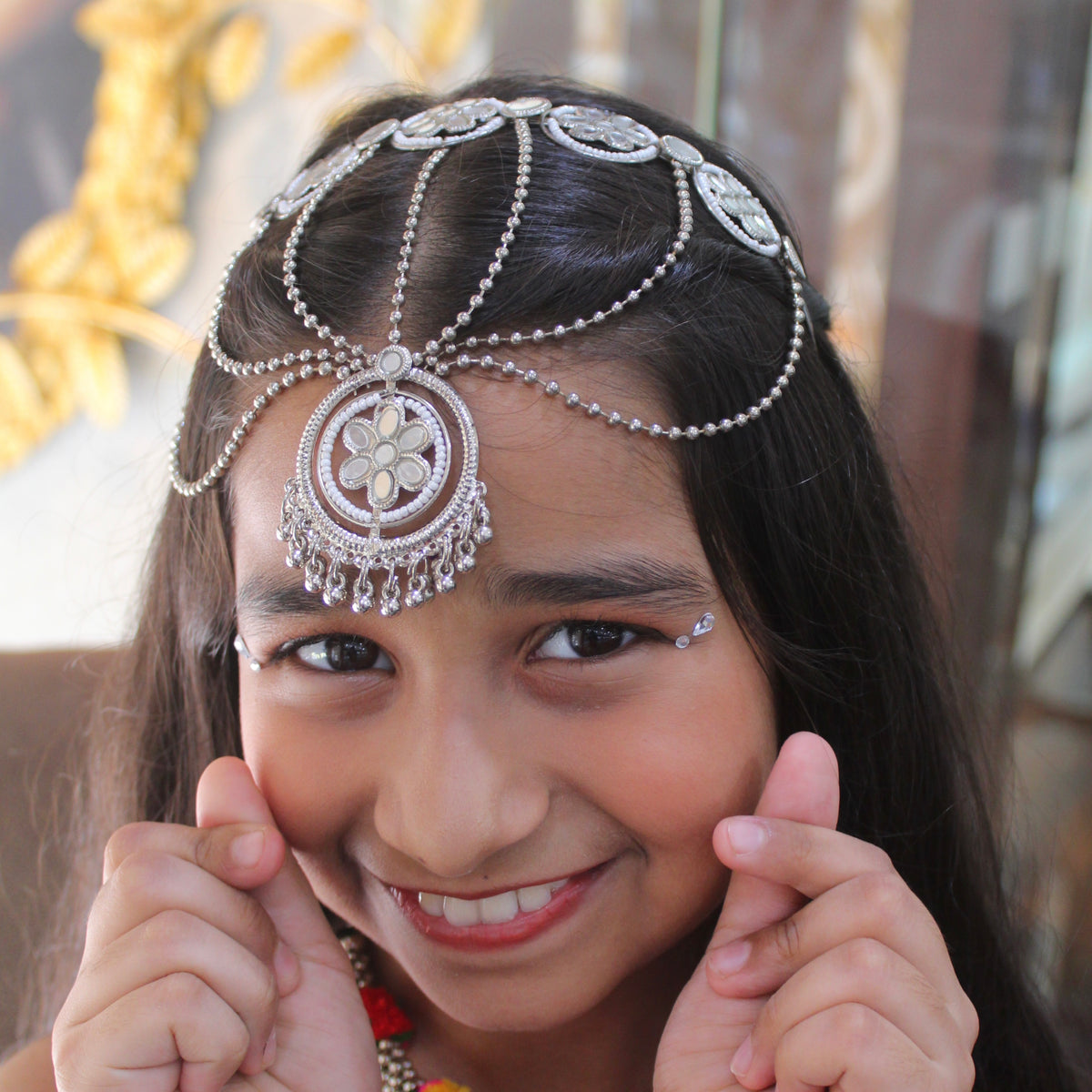 Regal Silver-Toned Headband with Maang Tika