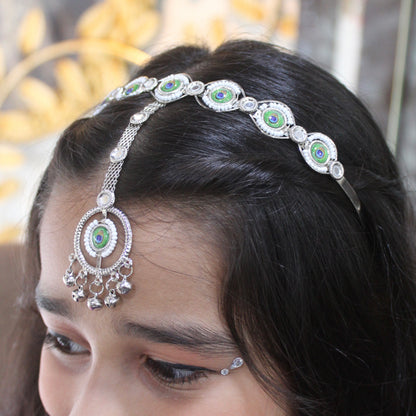 Silver Toned Hairband With Attached Tika