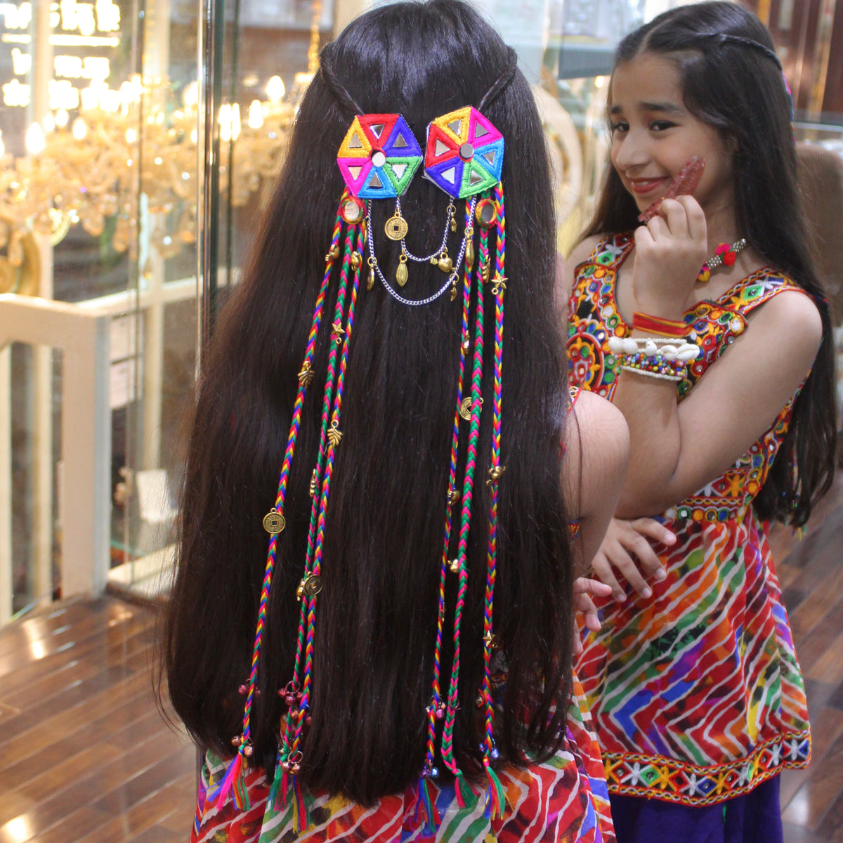 Vibrant Double Brooch Headpiece with Silk Braids