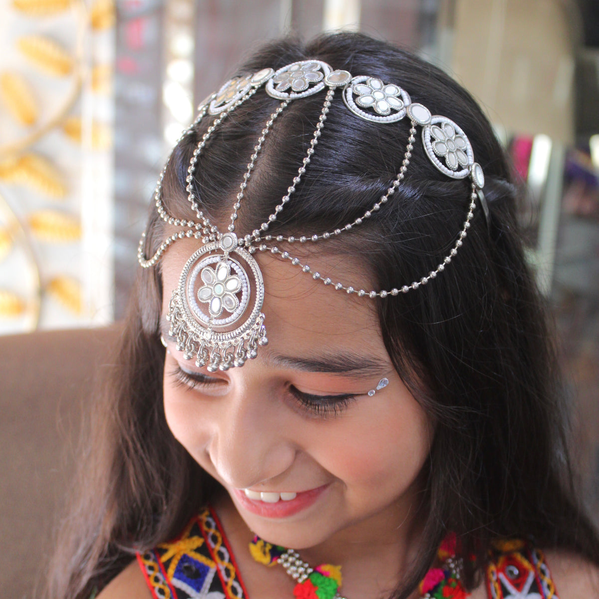 Regal Silver-Toned Headband with Maang Tika