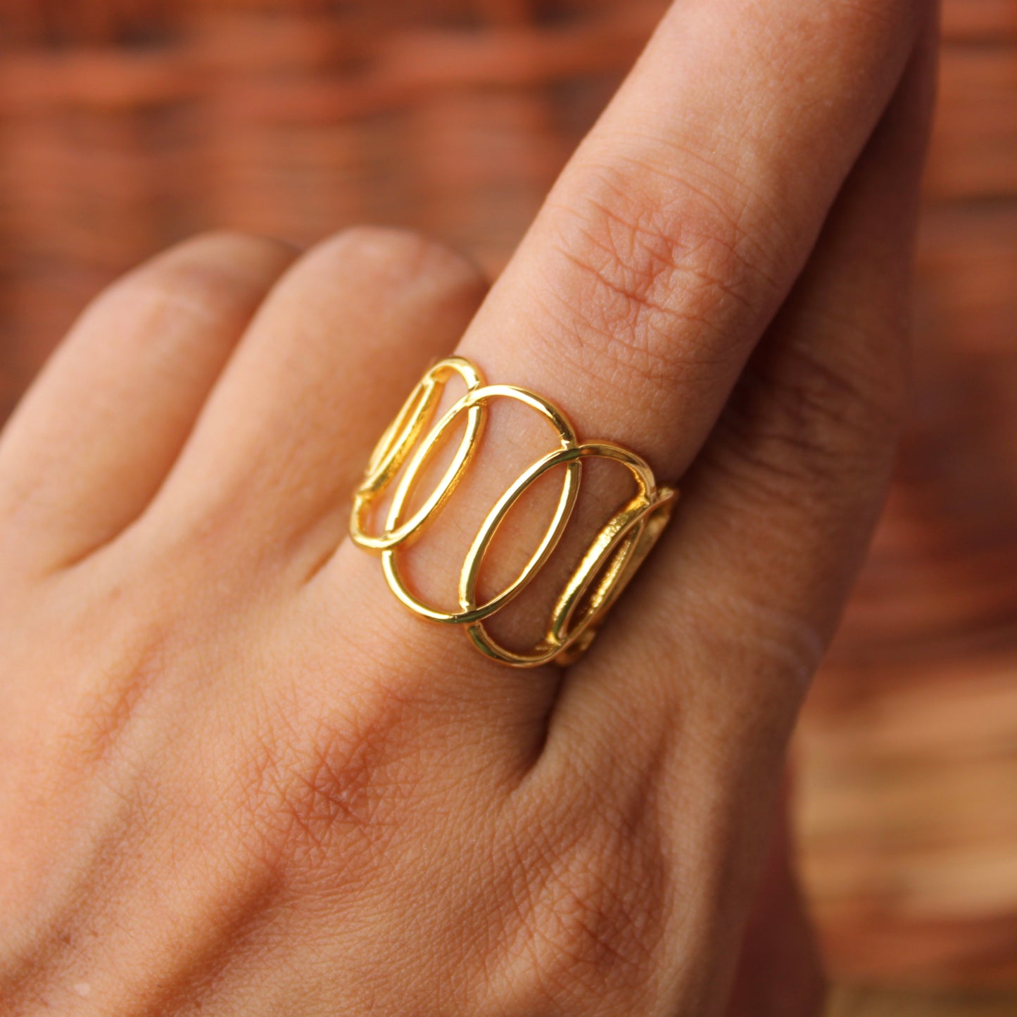 Golden Anti-Tarnish Designer Adjustable Ring